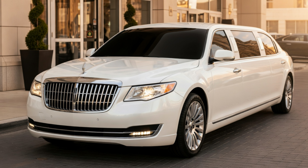 Luxury limousine fleet vehicles parked and ready for service in Oakland, California